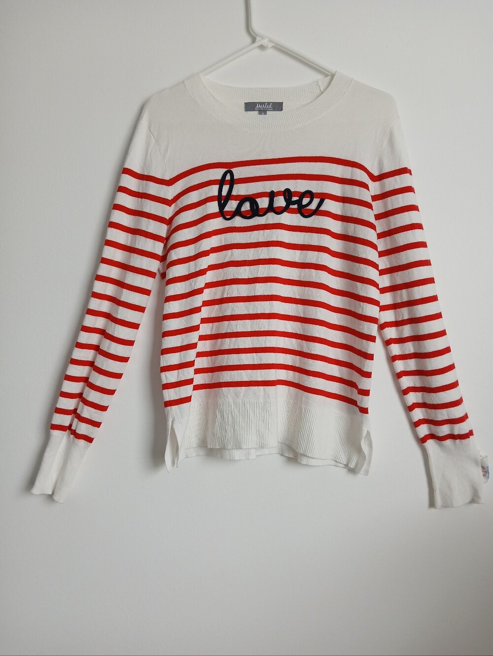Marled Sweater Love Red White Striped Size Medium